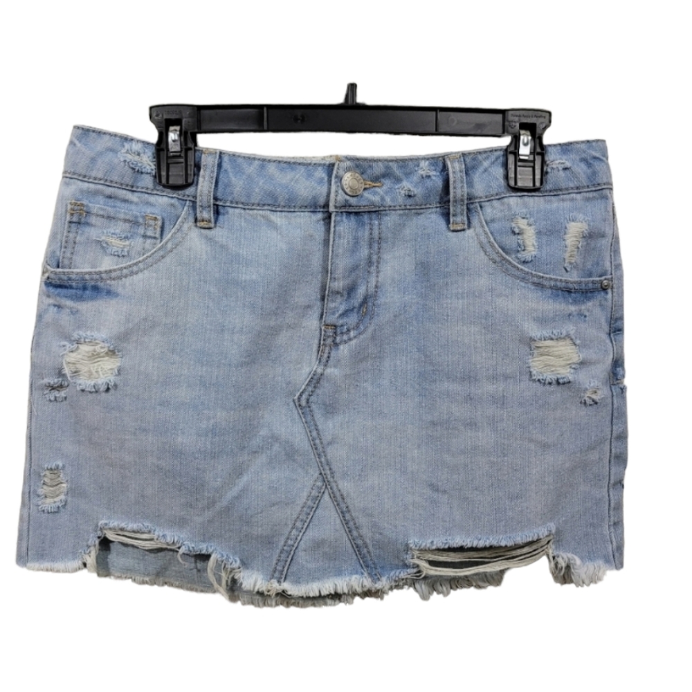 Refuge distressed mini jeans skirt